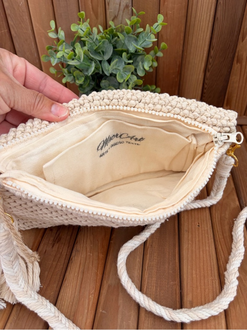 Boho Macrame Clutch Cream Tassel Fringe Woven Crossbody Handmade Style - Picture 8 of 10